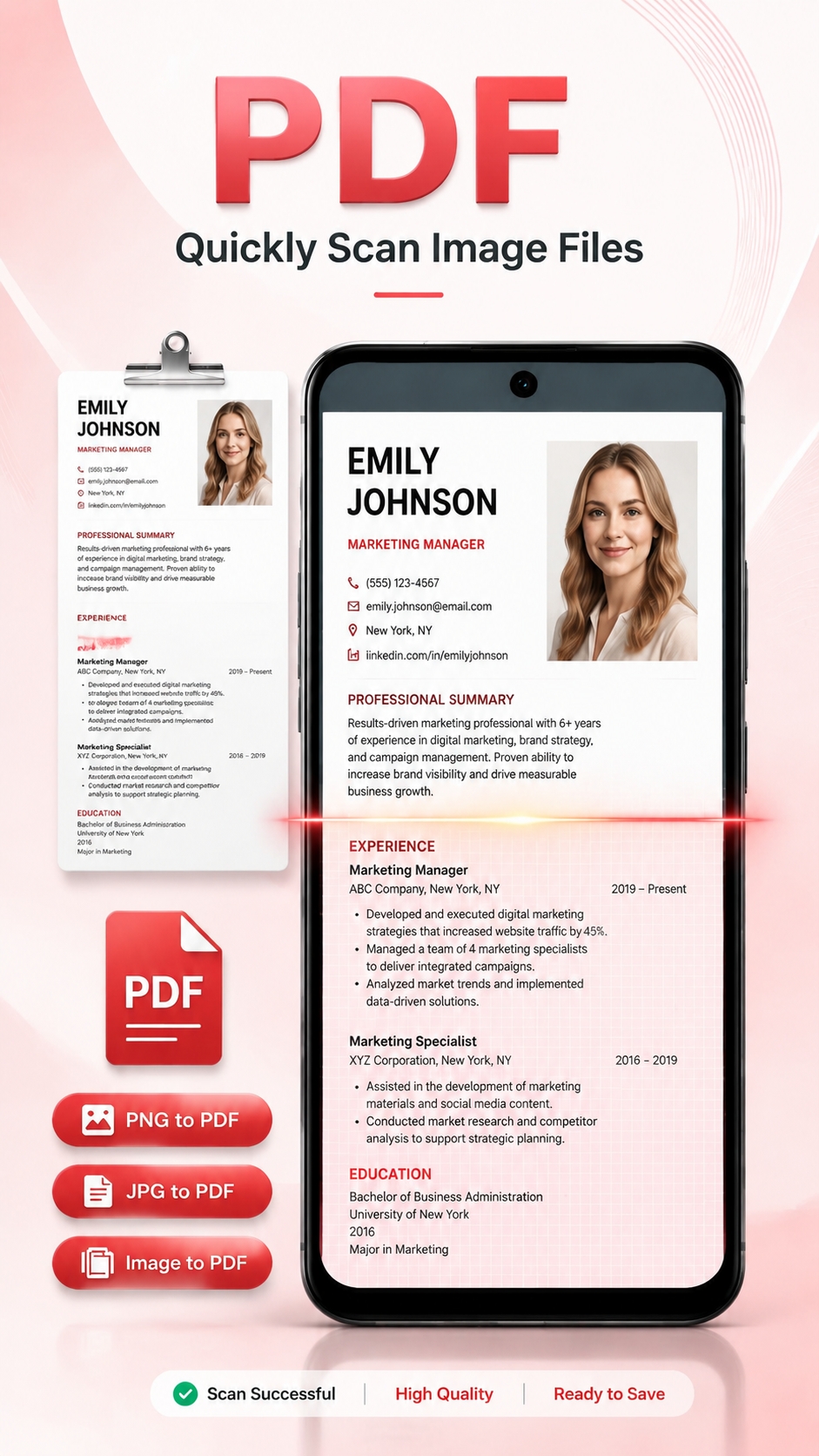 PDF scanning screen converting an image document into a PDF