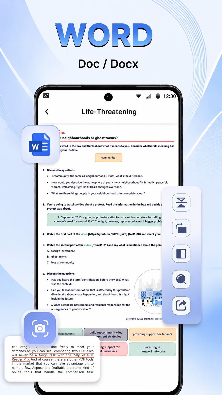Word document opened inside the app