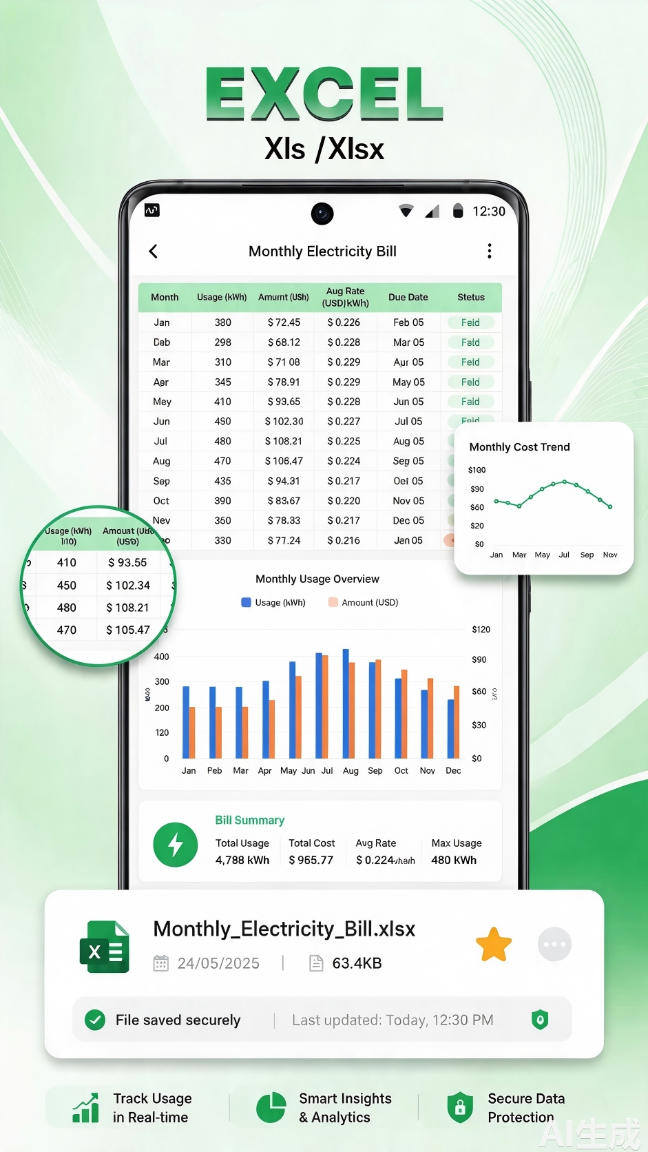 Excel spreadsheet opened inside the app